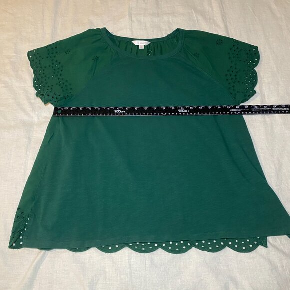 LC Lauren Conrad Peasant Blouse Womens L Drk Green Embroidery Flutter Sleeve EUC - Picture 10 of 12